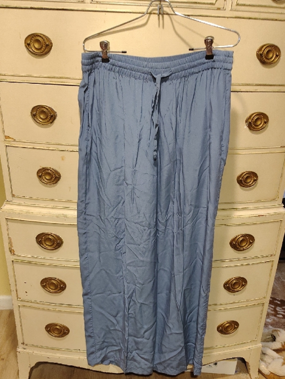 Vintage Wide-Leg Women's Light Blue 100% Silk Pants - Picture 5 of 7